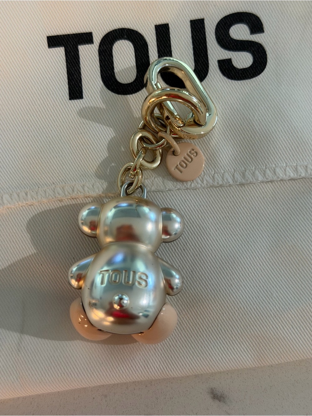 TOUS Gray Bear Keychain with Cream Feet and Gold Hardware - Picture 3 of 9